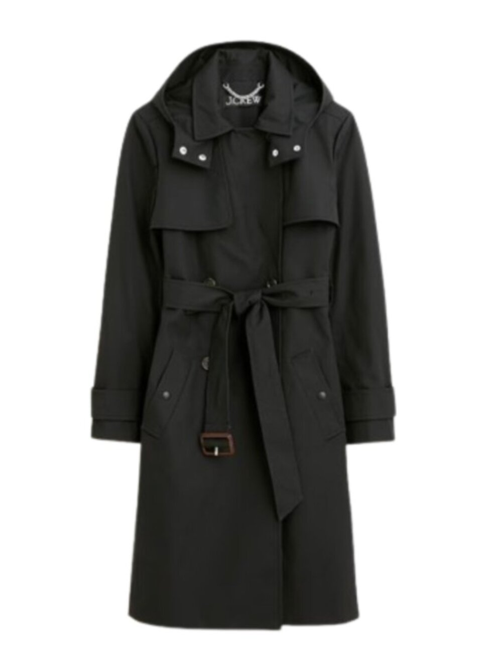 NWT JCREW NEW Icon Trench Coat Womens 4 Black Hooded Hood Belt Jacket BF456 NEW